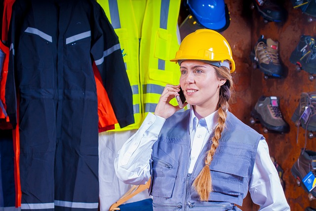 femme au téléphone sur un chantier