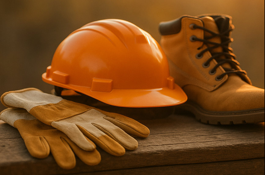 Gant de chantier, casque de chantier et chaussures de chantier